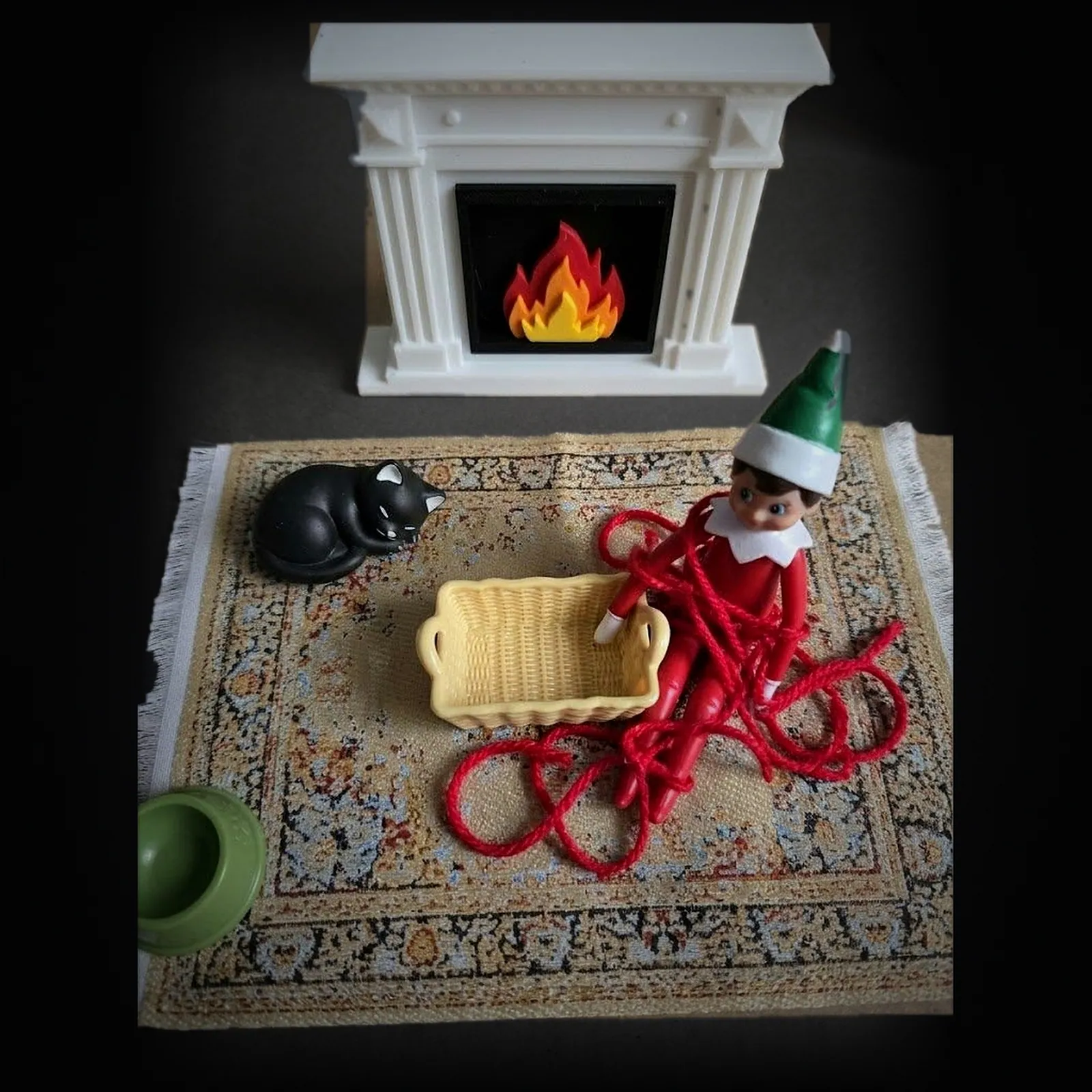 Elf Mischief Kit White Edition miniature Christmas fireplace scene