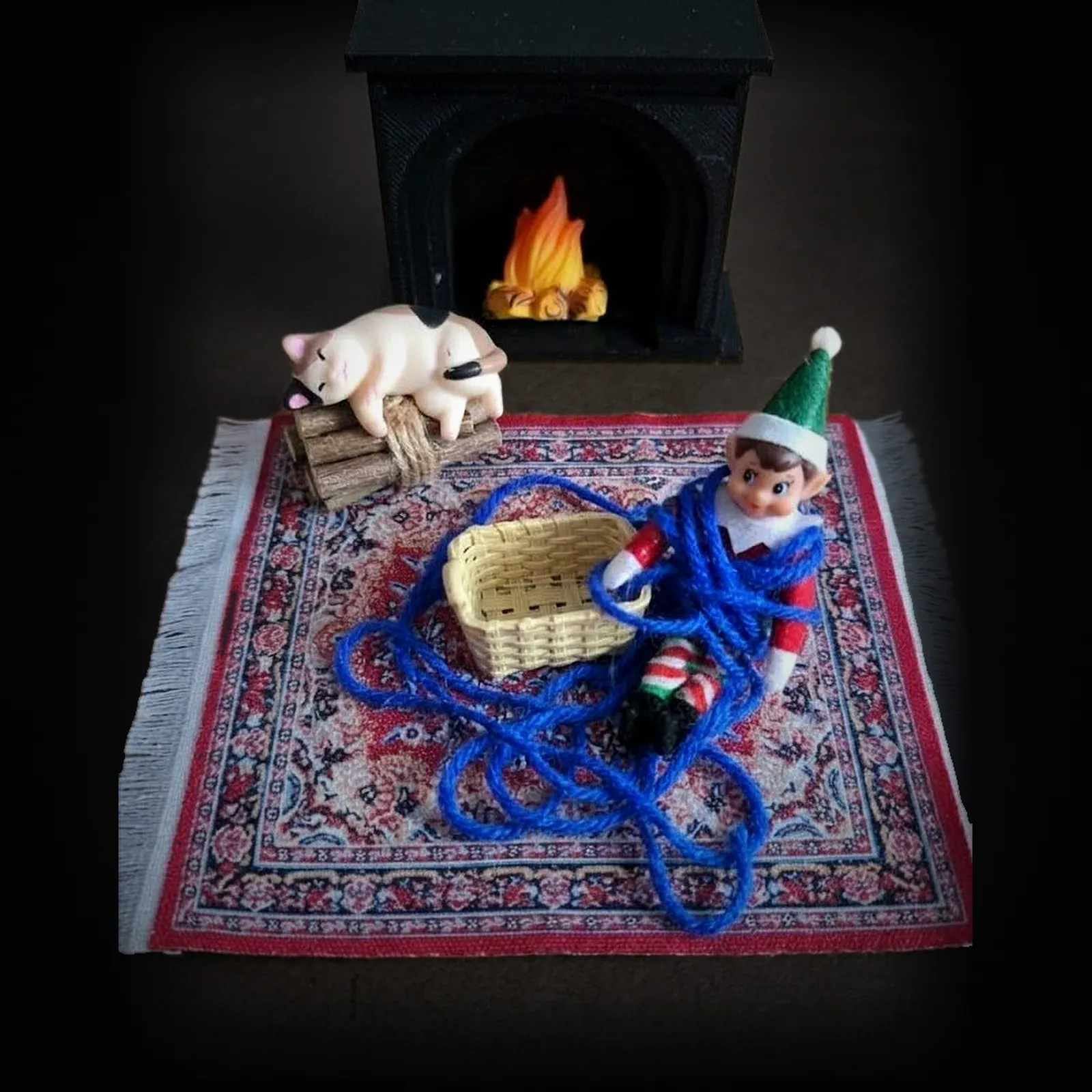 Elf Mischief Kit Black Edition miniature Christmas fireplace scene